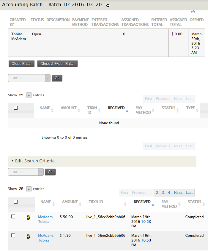 Transaction Assignment Screen