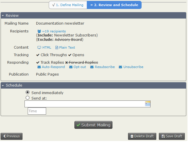 LHFC Mail Review and Schedule screen